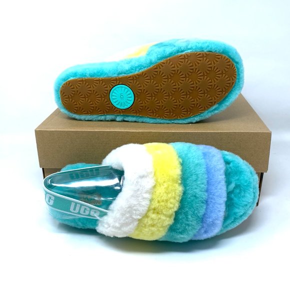 UGG FLUFF YEAH Women Size 8 1097169 TPMLT Green Fur Sheep Slides Slipper Sandal - Picture 3 of 10